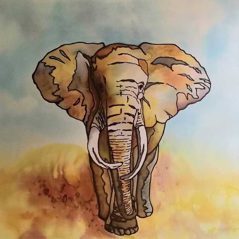 Susan White, silk artwork elephant