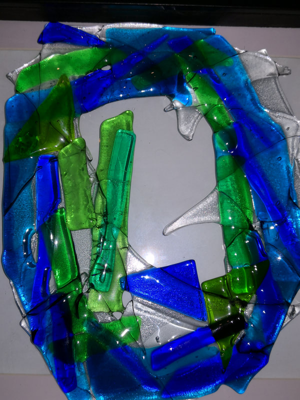 Frances Warren, blue green glass artwork