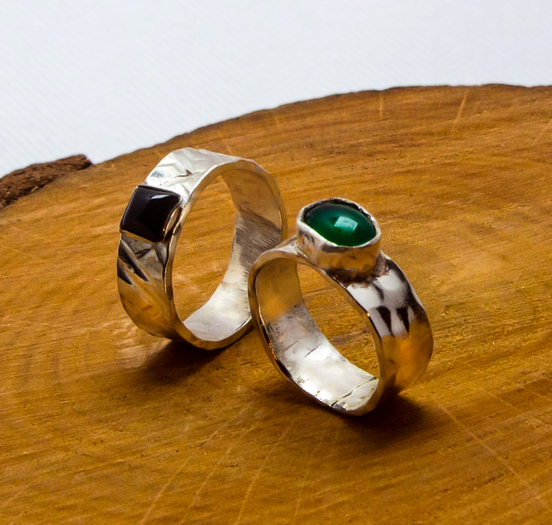 Jackie Poulter, silver rings with stones