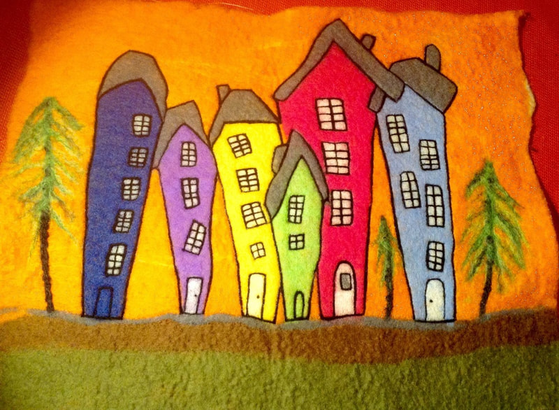 Jan Matthews, felt art, colourful houses