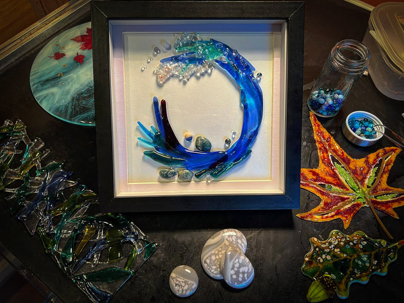 Lisa Coles, glass art, blue wave