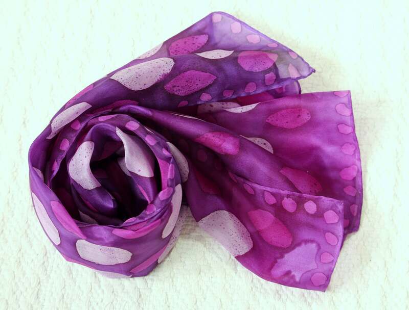 Susan White, silk scarf, pink and purple