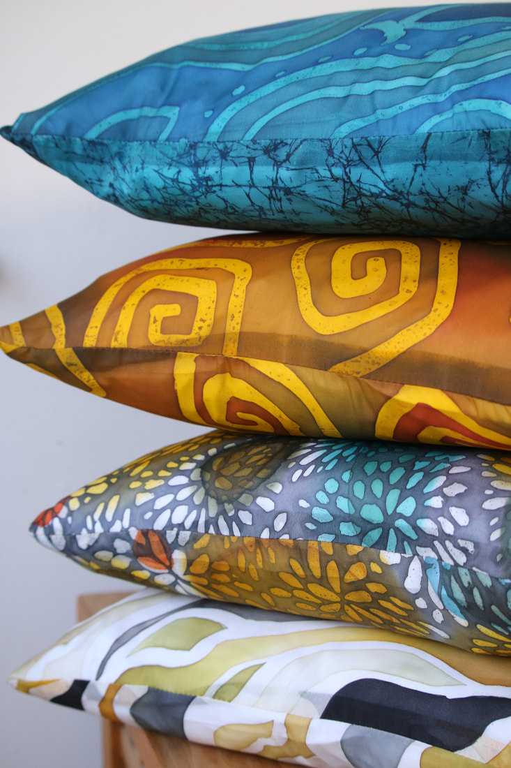 Susan White, colourful silk cushions